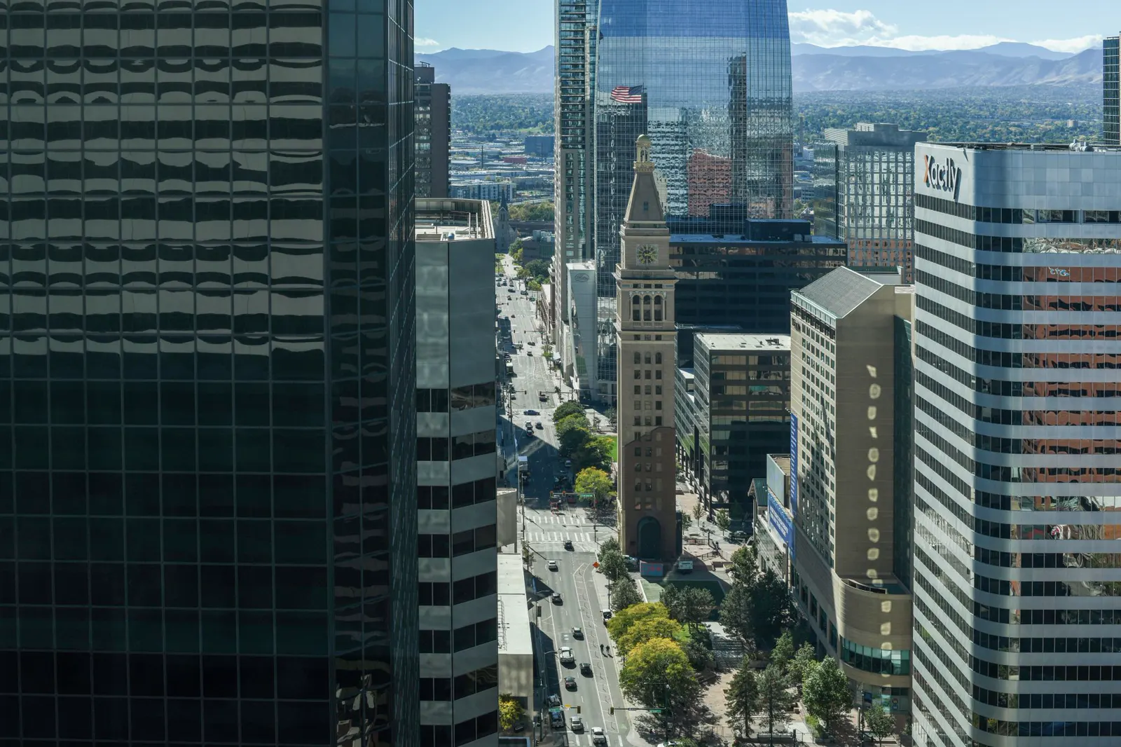 Aerial view of downtown Denver and the clock tower. Denver, Colorado