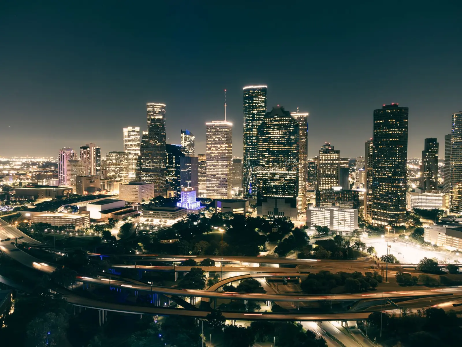 Aerial view of downtown Houston and the Texas Medical Center. Houston, Texas
